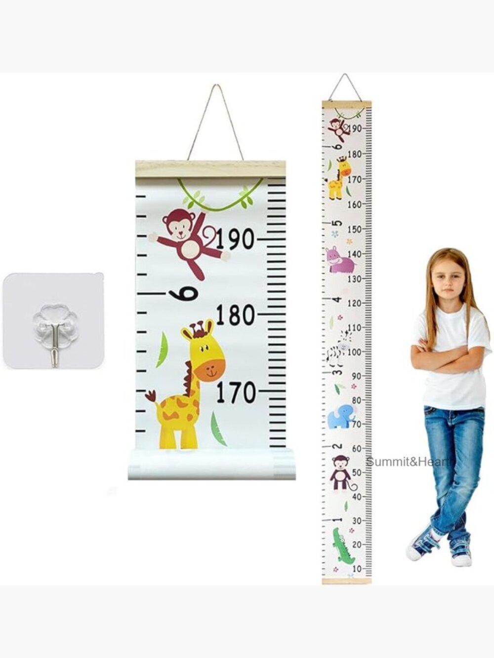 Canvas Growth Chart Wall Ruler with Hook for Nursery Bedroom Decor